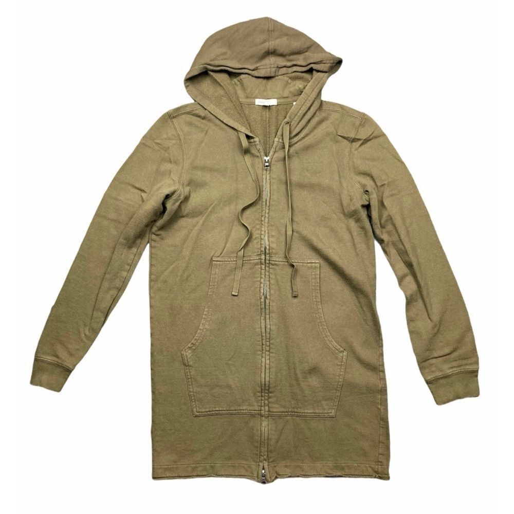 Vince olive green long line zip up hoodie